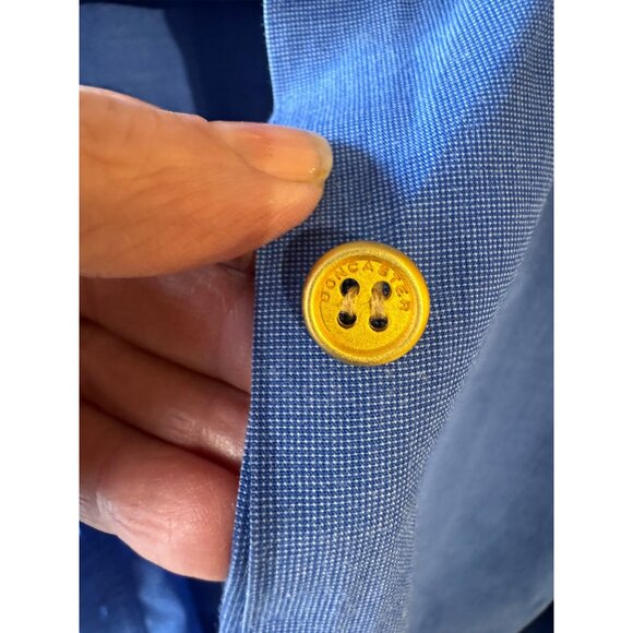 Doncaster Cobalt Blue Gold Button Dress Shirt 100% Cotton Workwear Quiet Luxury - Picture 10 of 10